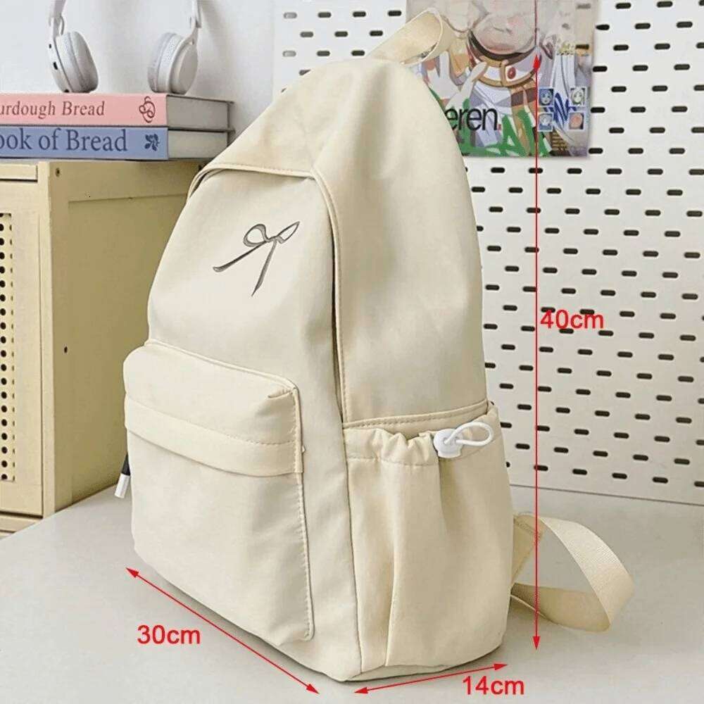 Portable Embroidered Bow Girls Backpack Nylon Large Capacity Students Schoolbag Solid Color Lightweight Travel Rucksack Z260202