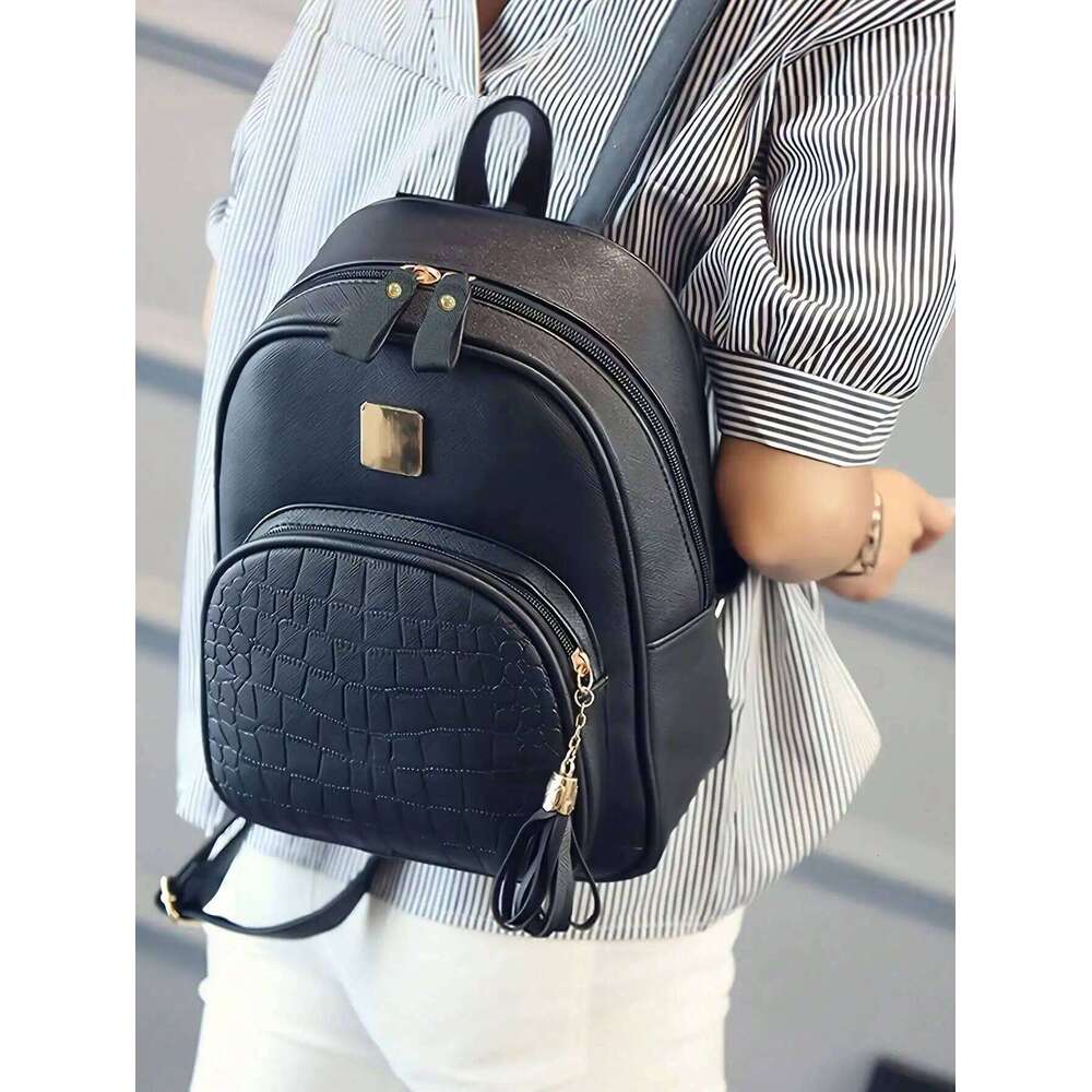 1psc Women'S Fashionable Lychee Pattern Backpack Is Suitable For Girls, White-Collar Workers, Travel And Daily Commuting Z260204