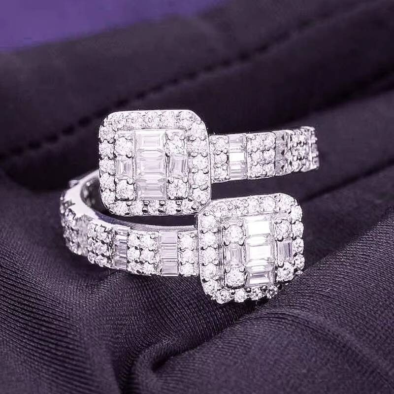 Hip Hop Mens Womens 925 Sterling Silver VVS Moissanite Cluster Split Shank Baguette Ring Fine Jewelry Passed Diamond Tester