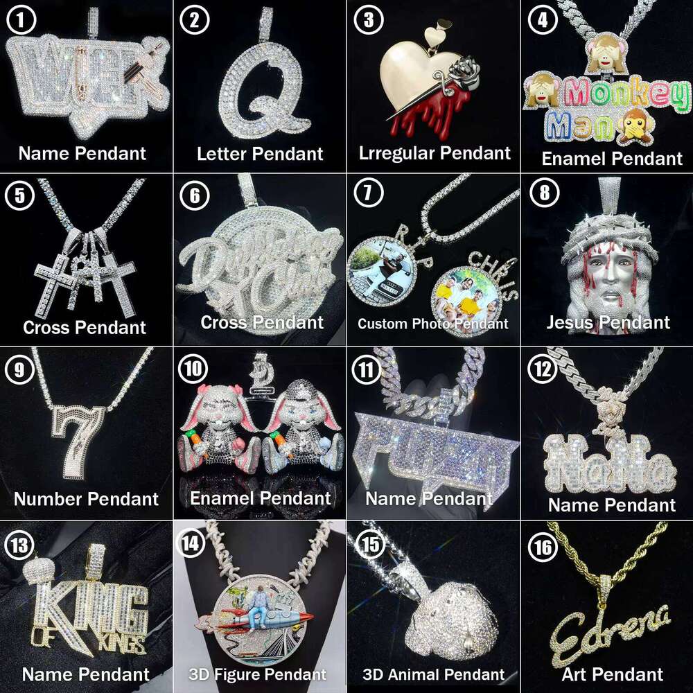 Custom Iced Out Vvs Moissanite Name Letter Men Hip Hop Style Baguette Number Diamond Initial 3D Chain Pendant Jewelry