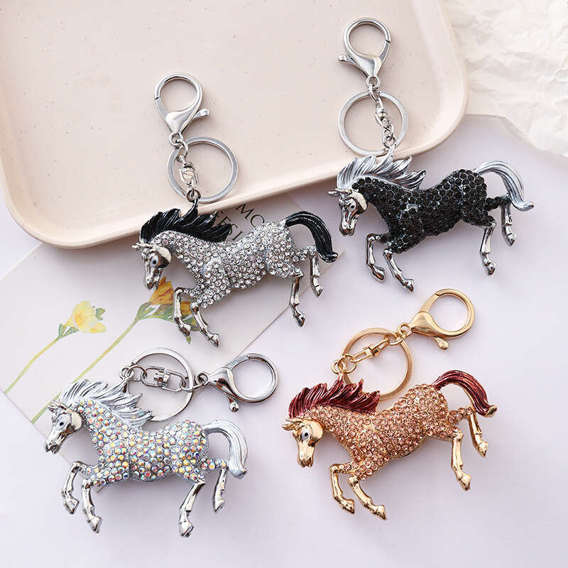European and American Cartoon Pendant Oil Drop Inlaid Diamond Creative Keychain Metal Zodiac Horse Ornament