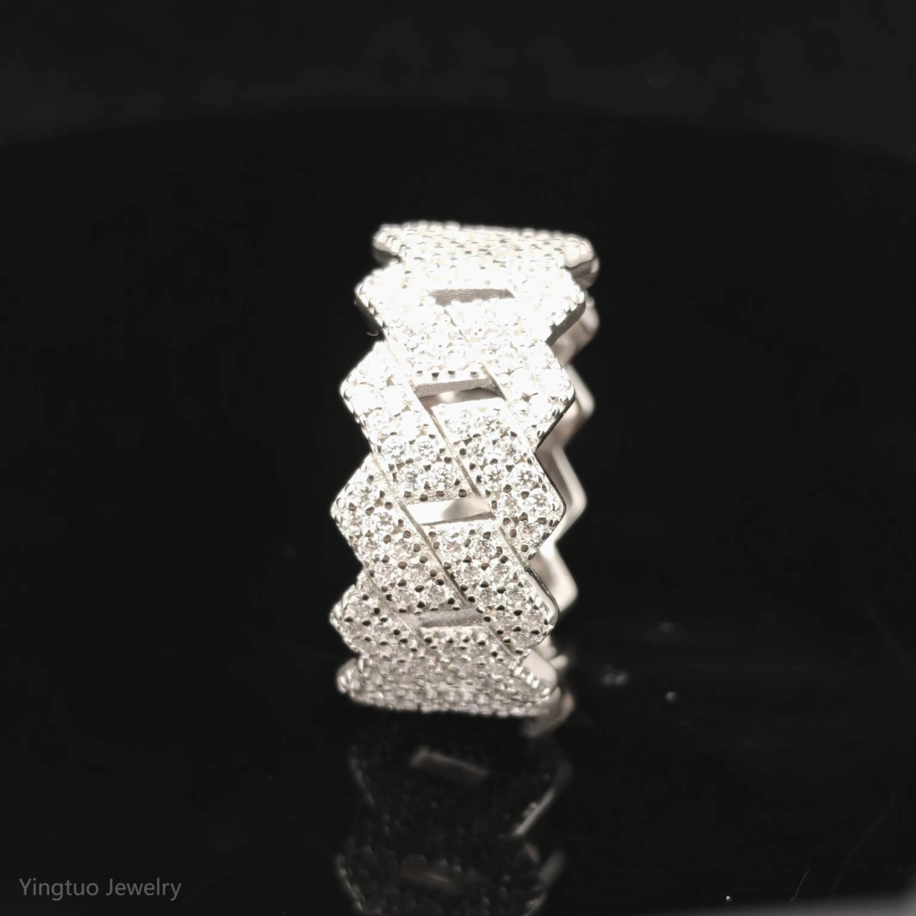 Ready to Ship Hip Hop Jewelry Fully Iced Out 925 Silver Gold Cuban Rings Eternity Mens Moissanite Ring with GRA Certification