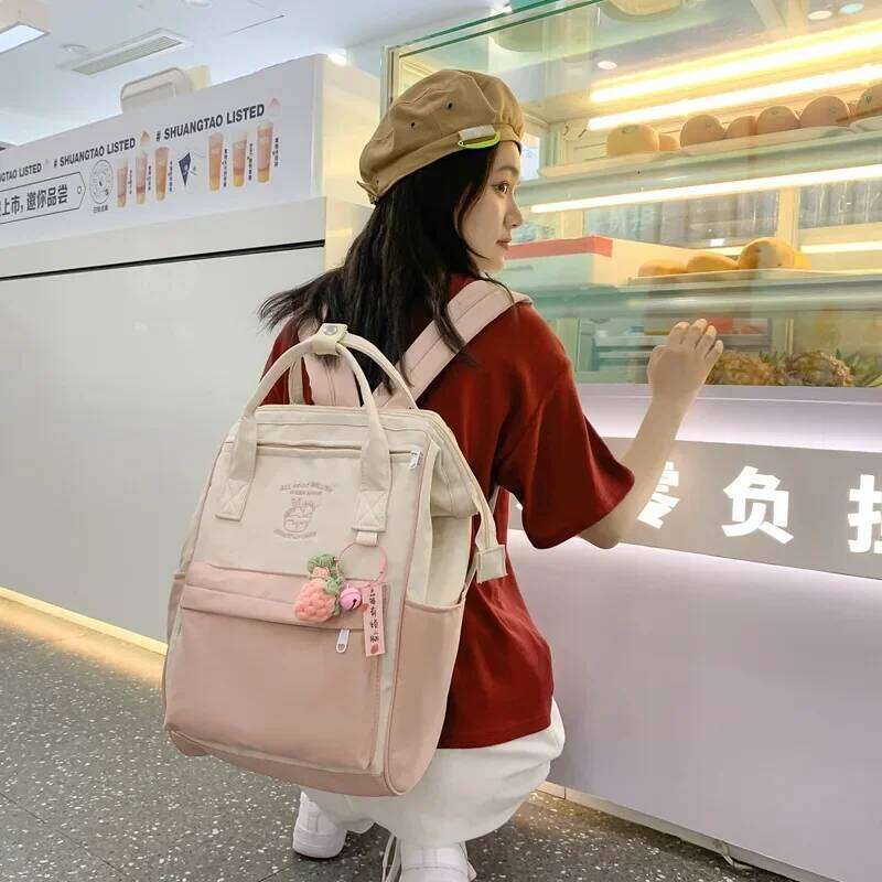 Large-capacity Junior High School Student Schoolbag Color Matching Simple Waterproof Backpack Leisure Travel Storage Bag Z260204