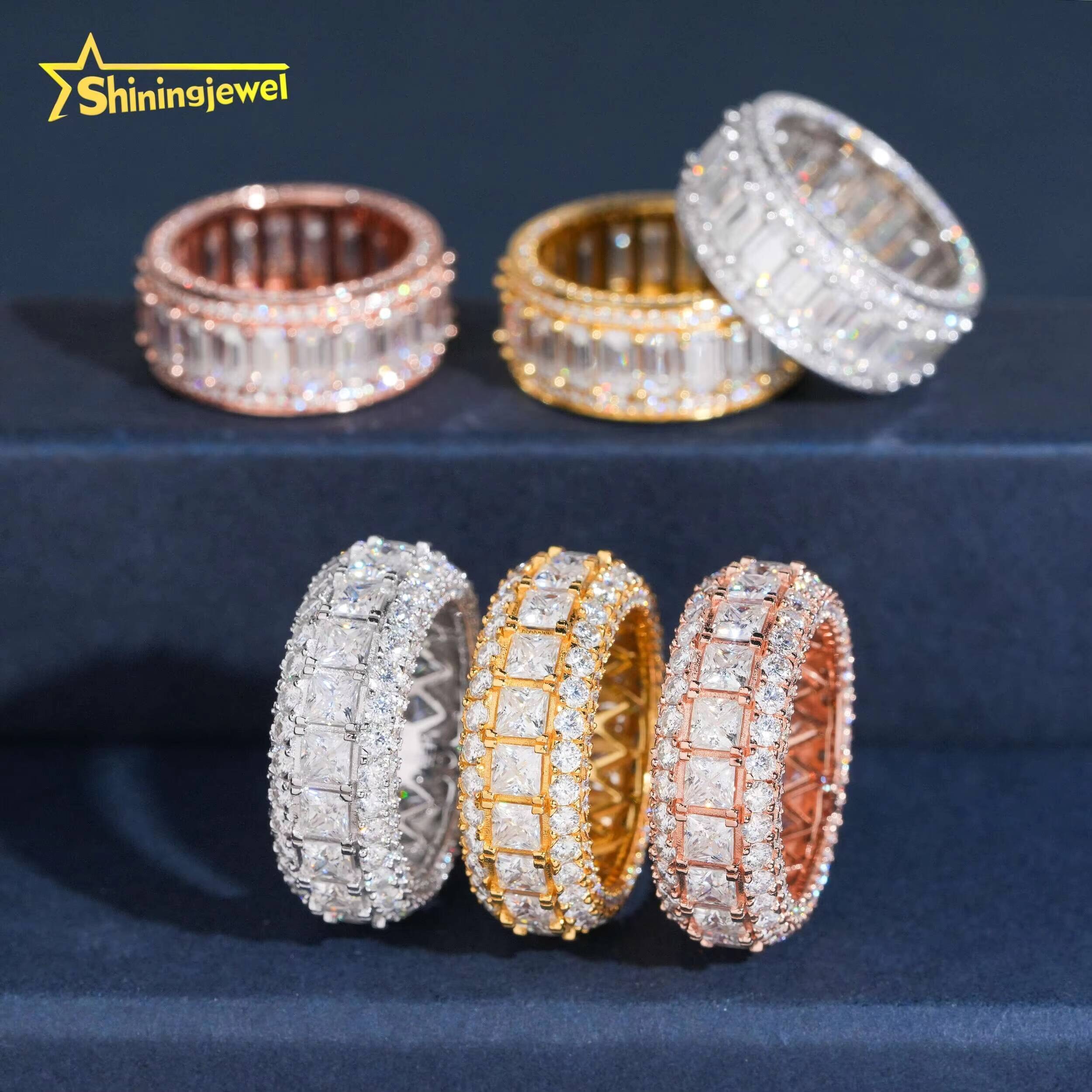 New Arrivals Hip Hop Design 925 Sterling Silver Iced Out Men Eternity Moissanite Diamond Ring