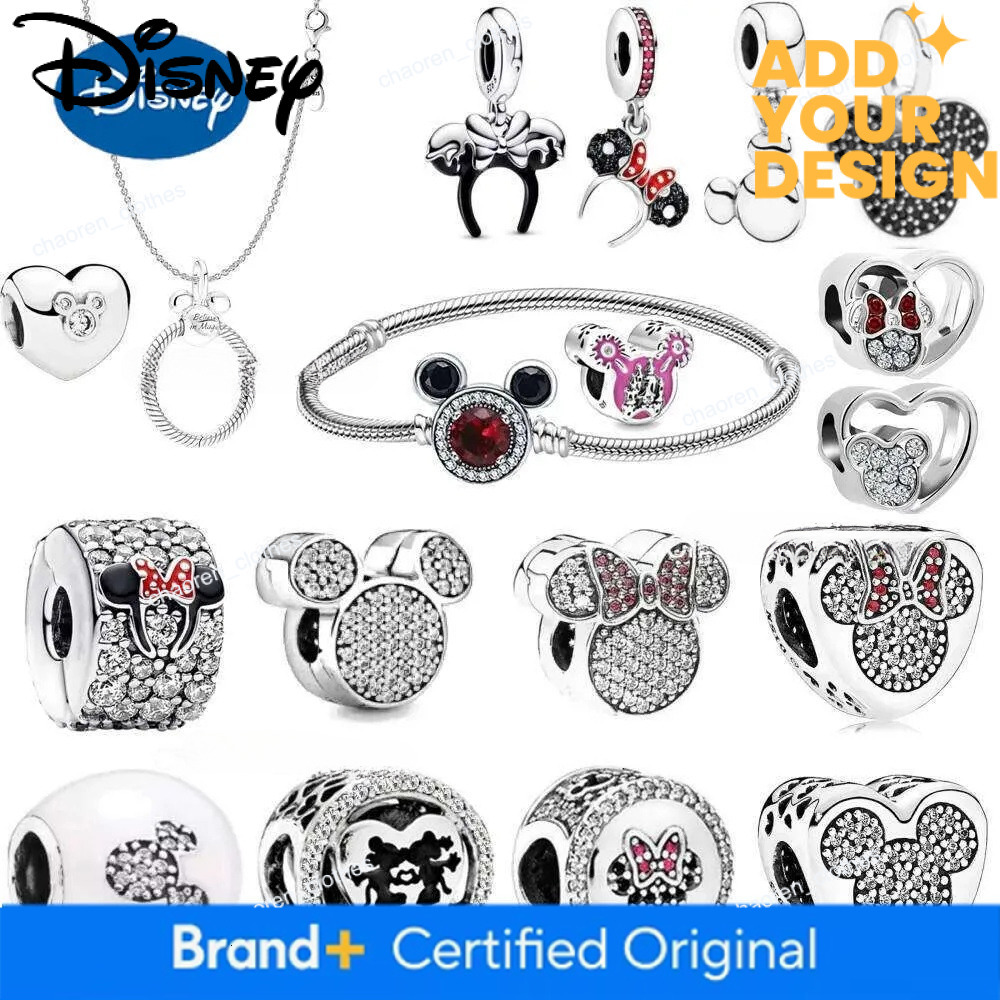 Designer jewelry Disney 925 Silver Miniso Minnie Headband Pendant Clip Mickey Necklace Ring Open Fit Original Bead Bracelets DIY Accessories luxury Je