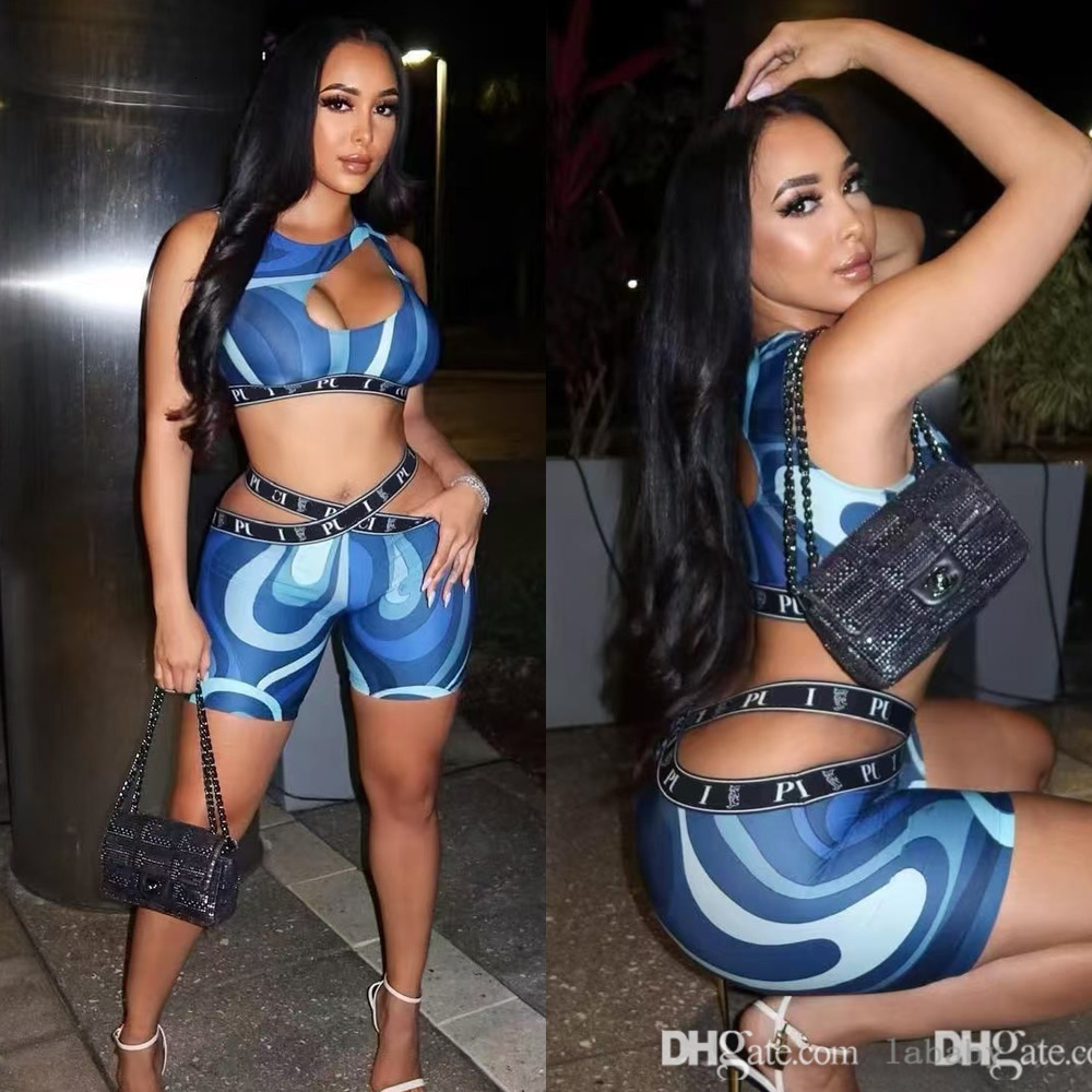 Designer Tracksuit Summer Two Piece Set Women Sleeveless Sexy Tank Top And Slim High Waist Pants Sports Yoga Suit Outfits