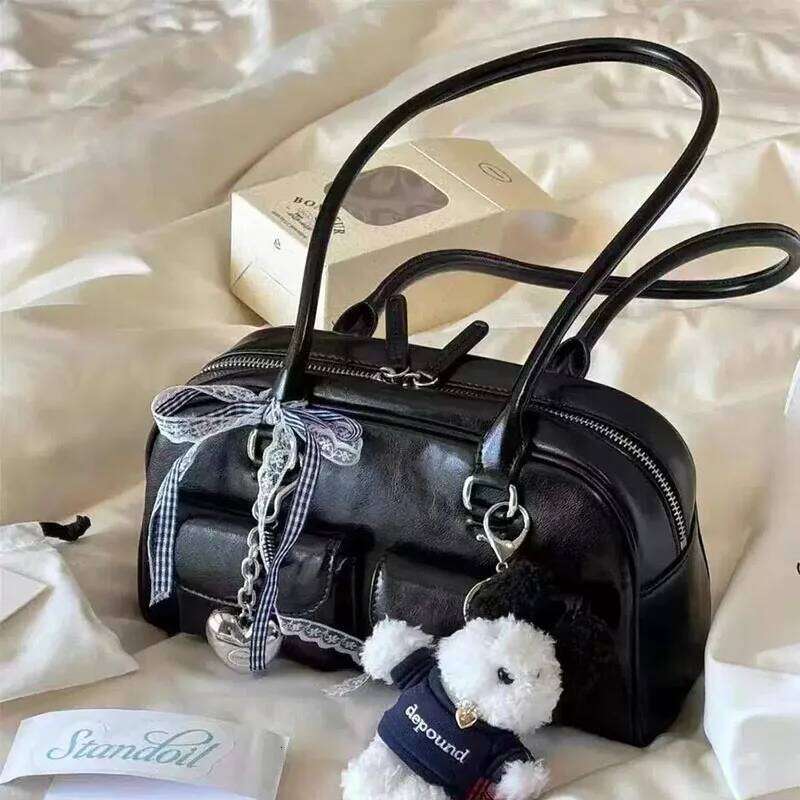 New Large Capacity Brown Bowling Handbag Women's Shoulder Retro Korean INS Style Autumn Winter Fashion Trend Bag C260204