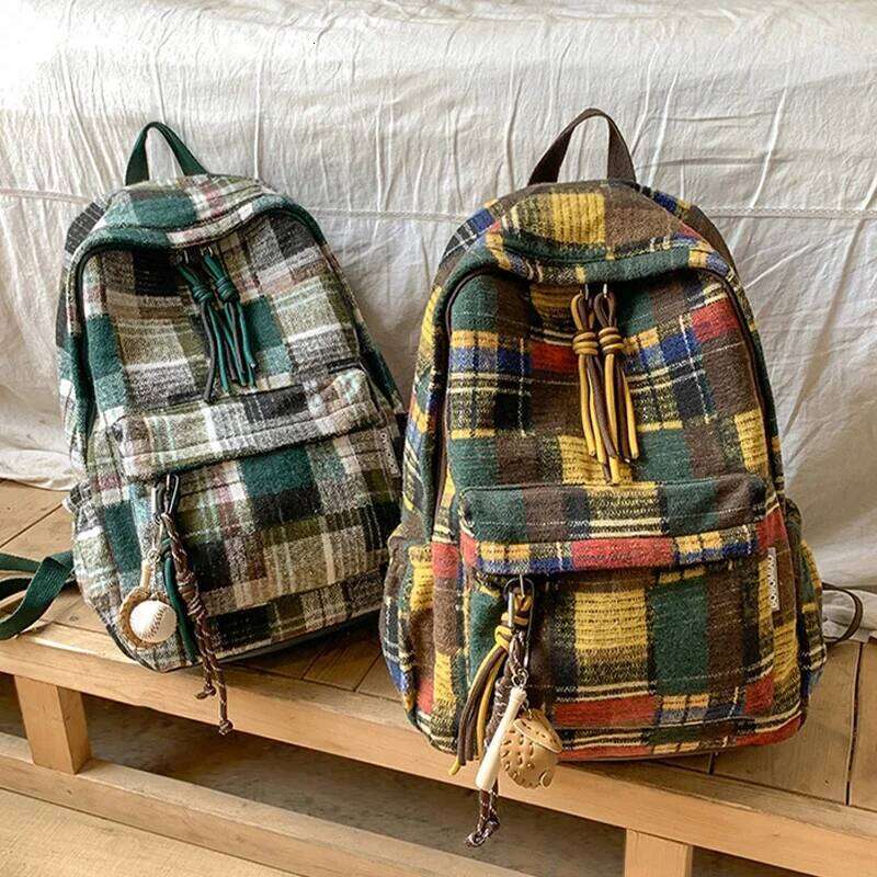 2025 New Fashion Retro Plaid Women Student Book Backpack for Teenage Girl School Bag Large Capacity Travel Rucksack Z260204