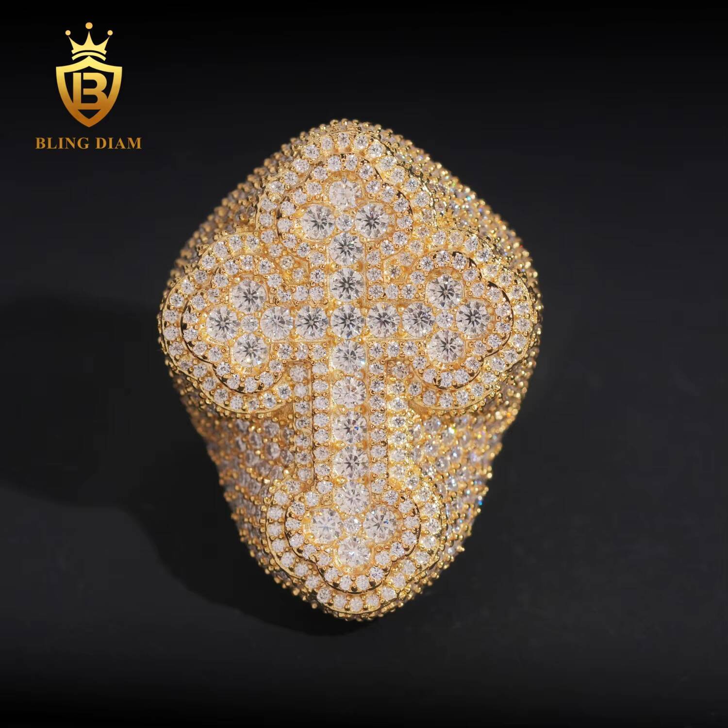 Hip Hop Jewelry Ring 925 Silver Gold Plated Vvs1 Moissanite Fully Diamond Ice Out Mens Cross With Rings