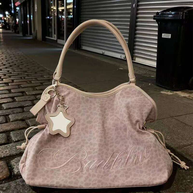 Korean Retro Leopard Print Tote Women Patchwork Large Capacity Shoulder Bag Ladies Hot Girl Y2K Harajuku Sweet Underarm Bags C260204