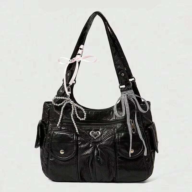 Fashionable handbag with bow pendant, niche design, large capacity women's armpit bag, suitable for commuting to work, shopping, C260204