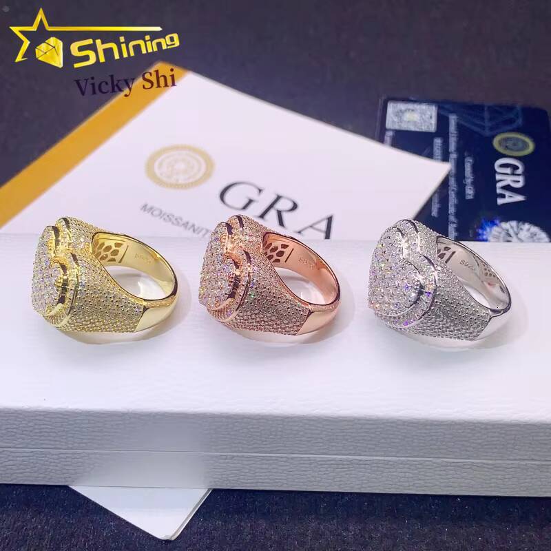 Hip Hop Jewelry New Design Heart Shape Iced Out Moissanite Diamond Ring 925 Silver Pass Diamond Tester