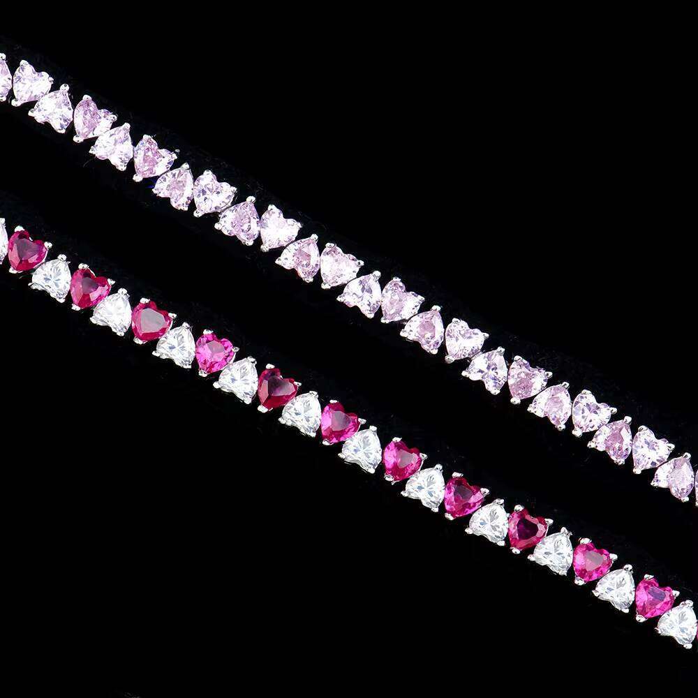 Wholesale Custom 925 Sterling Silver Women's Tennis Chain Bracelet 3Mm With Heart Diamonds Pink Vvs Featuring Zircon Moissanite - view 3