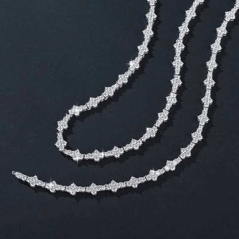 Ready to Ship Moissanite Chain Hip Hop 925 Sterling Silver Cross Moissanite Tennis Chain Necklace for Men and Women