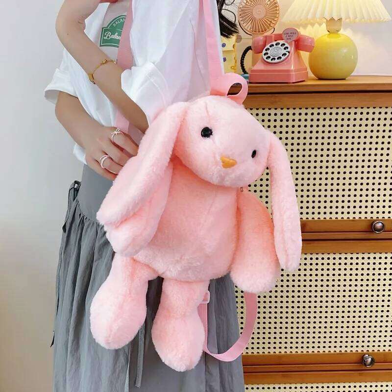 Long Ear Rabbit Fashion Plush Backpack Chain Strap Children's Crossbody Bag Knapsack Z260202