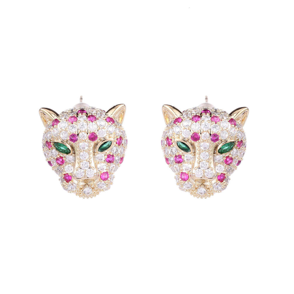 Fashionable and Unique Creative Cute Small Animal Micro Inlaid Zircon S925 Silver Needle Leopard Stud Earrings