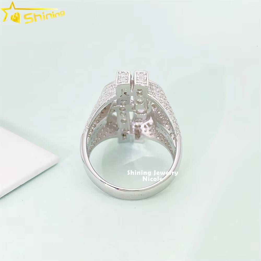 New Arrival High Quality GRA Certificate Dollar Custom S925 Silver Moissanite Ring Men VVS Hip Hop Ring