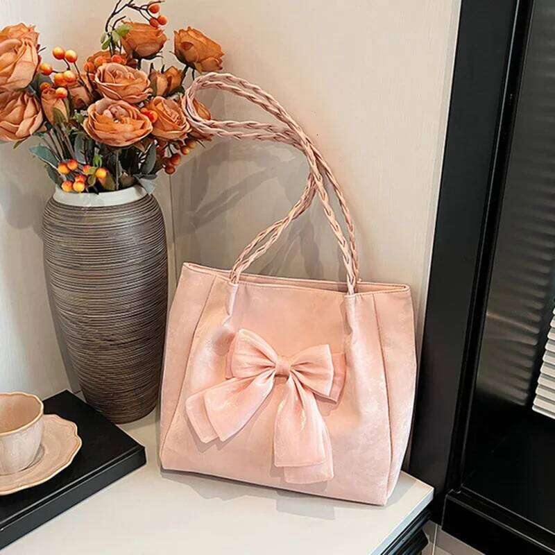 Fashion Girls Bowknot Shoulder Bag Solid Color Ballet Style Tote bag Braid Strap Underarm Bags handbags sacs C260204