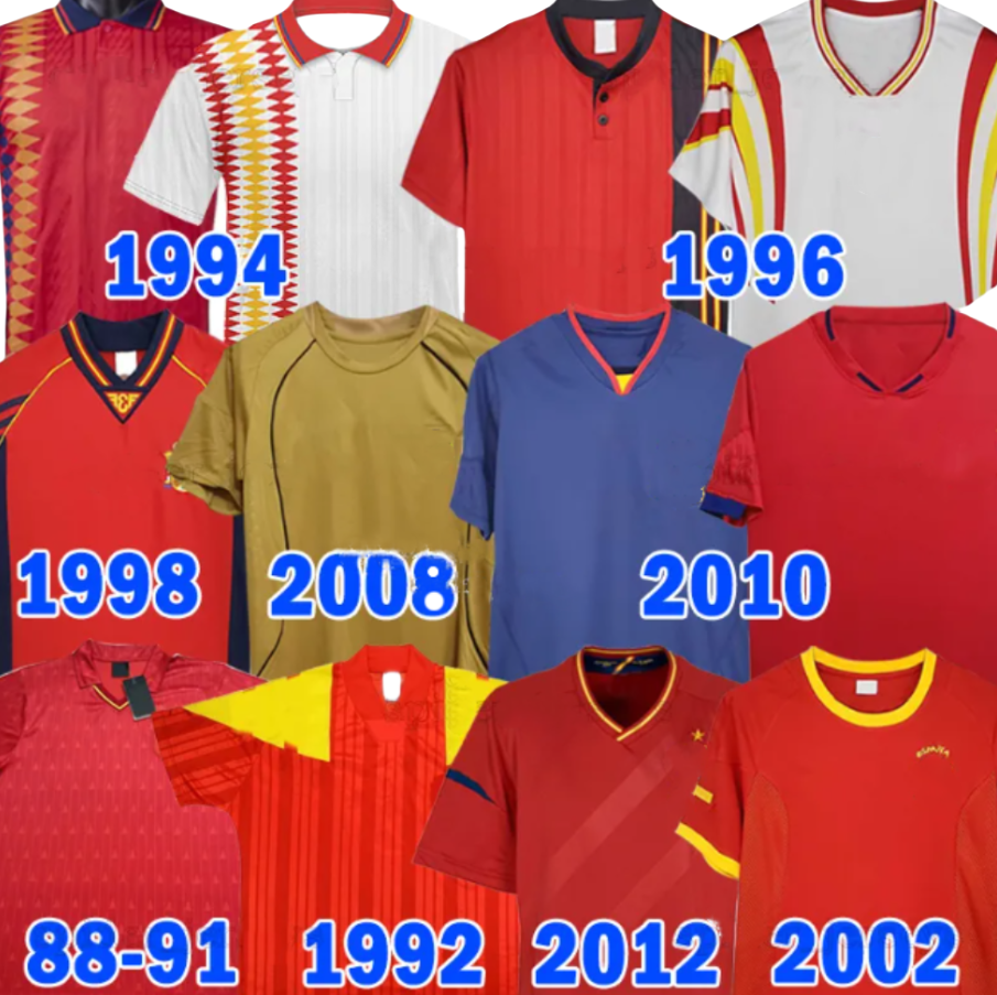 Camiseta de futbol SPAIN Retro soccer jerseys Espana 1994 1996 2002 2008 2010 2012 football shirt vintage DAVID VILLA HIERRO TORRES FABREGAS Espagne 94 96 02 08