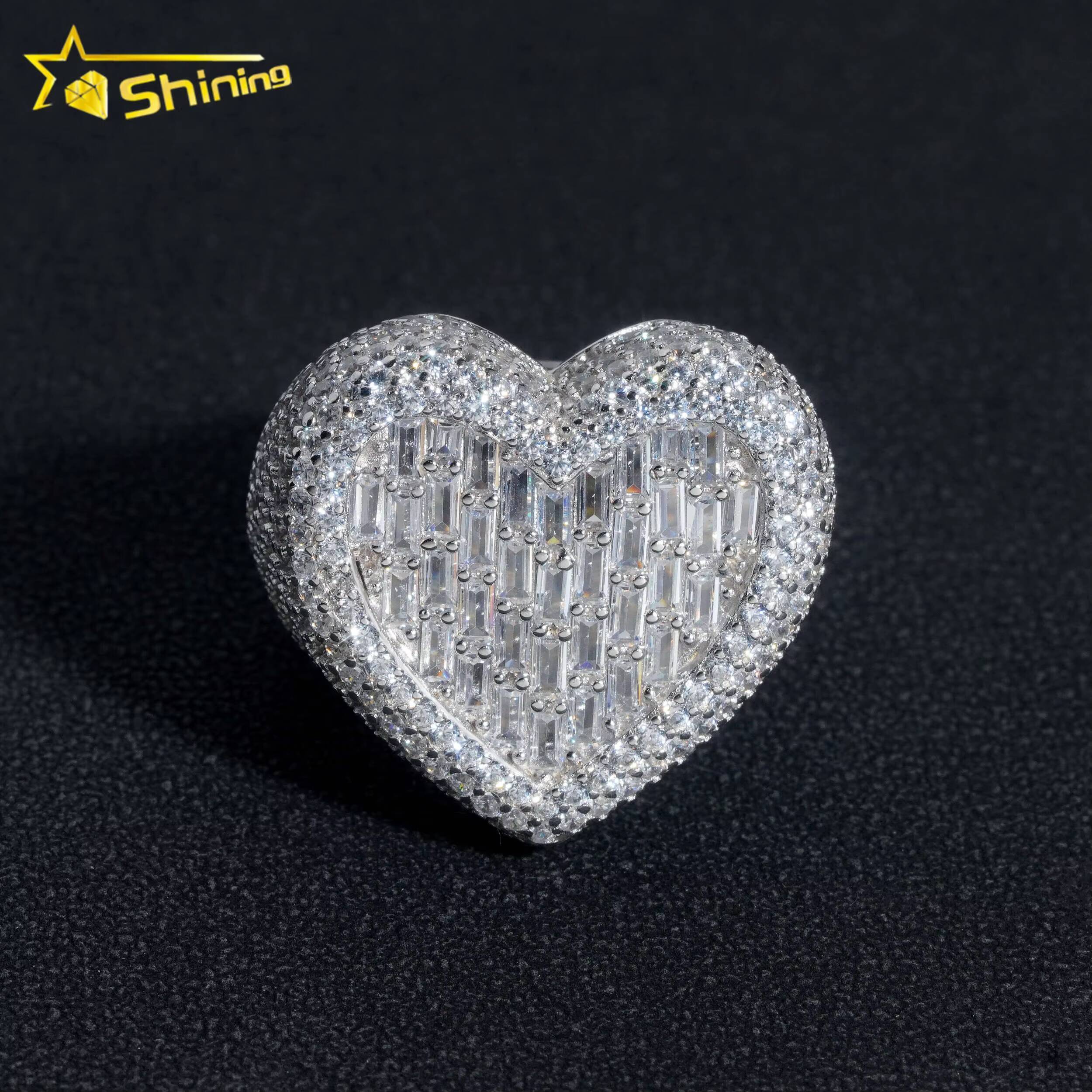 Fully Iced Out Pass Diamond Tester Top Quality Heart Style Moissanite Mens Hip Hop Rings