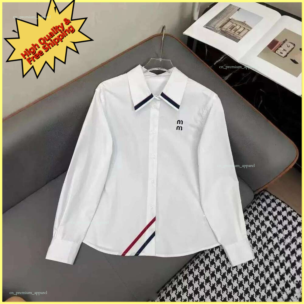 miu Loose Designer Shirts Women Blue Blouse Fashion Spring Embroidery Base Shirt Womens Long Sleeve Lapel Coat Tops 2c