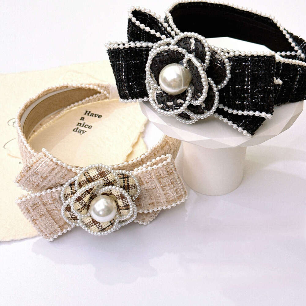 French Pearl Camellia Bow Hairband Style Elegant Korean High-end Headband Hair Accessory
