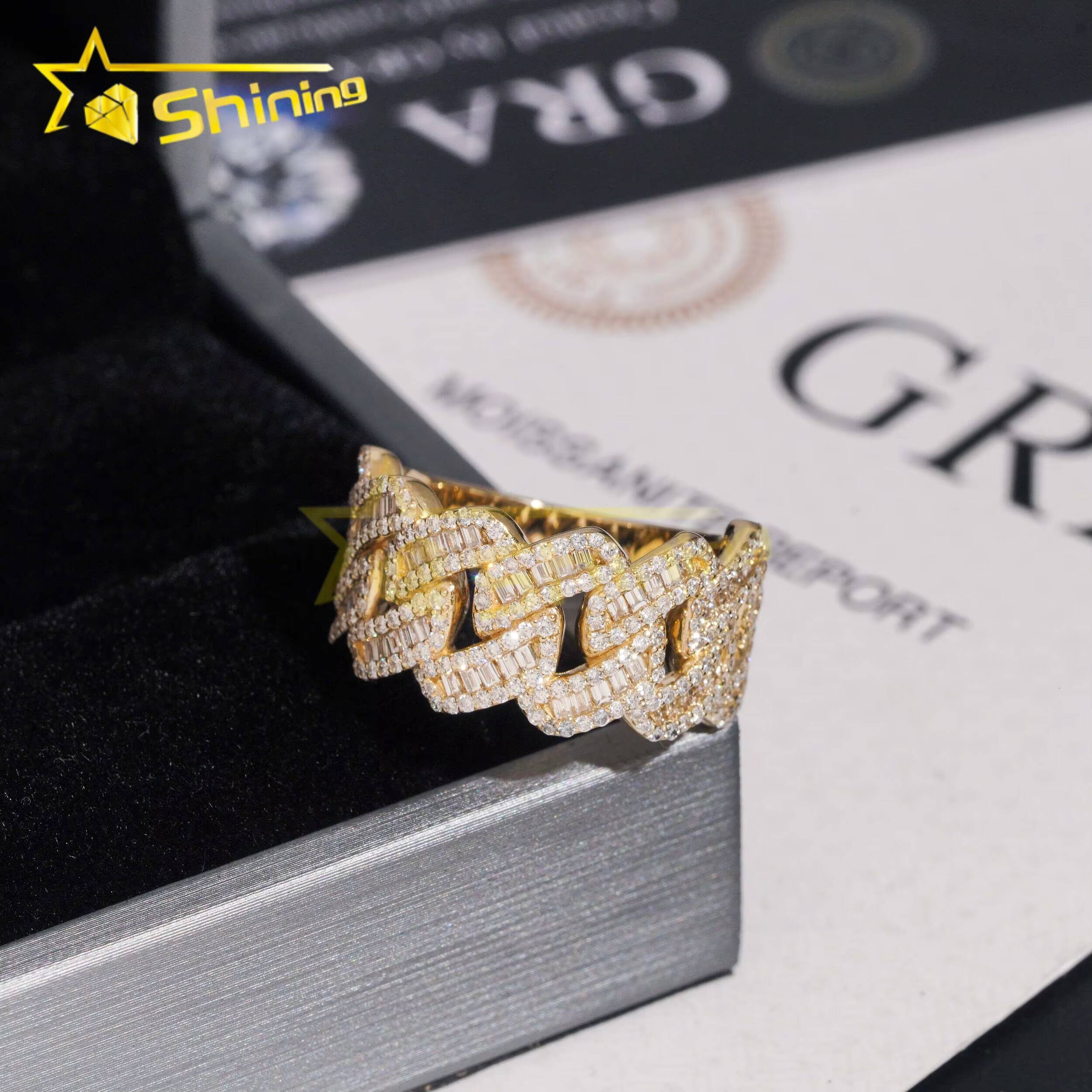 Custom Luxury 10K Real Gold HPHT Lab Diamonds Half Pave Band Hip Hop Cuban Mens Ring