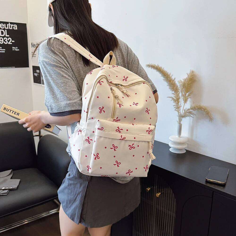 3Pcs/Set Bow Print School Bag with Handbag and Pencil Case Student Rucksack for Girl Women Travel Z260202