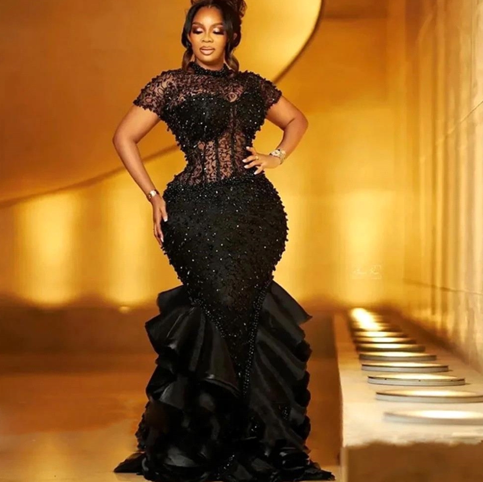 Elegant Black Mermaid Prom Dresses 2026 Beading Diamonds Pearls Reception Birthday Party Evening Dresses Vestidos De Noche 0811