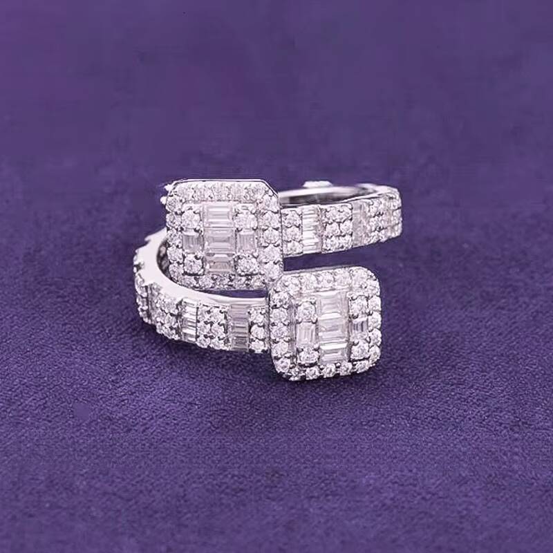 Hip Hop Mens Womens 925 Sterling Silver VVS Moissanite Cluster Split Shank Baguette Ring Fine Jewelry Passed Diamond Tester