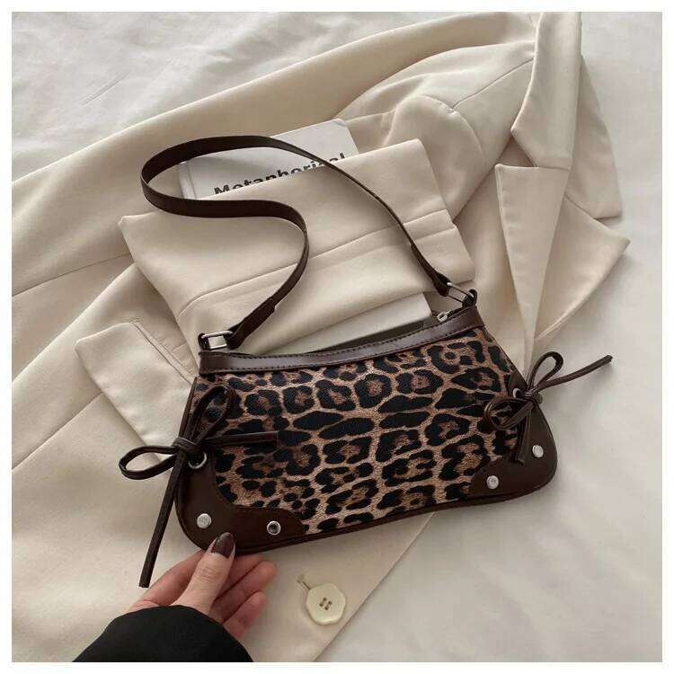 New Armpit Trendy for Women Sweet Double Bow Handbag Ladies Retro Fashion Female Leopard Print Shoulder Bag C260204