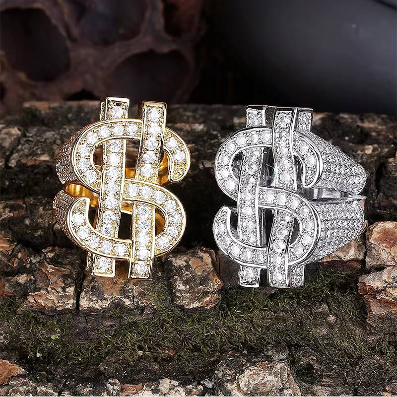 Hailer Joyas Hiphop 925 Sterling Silver Men Jewellery Dollar Sign Moissanite Diamond Ring for Men