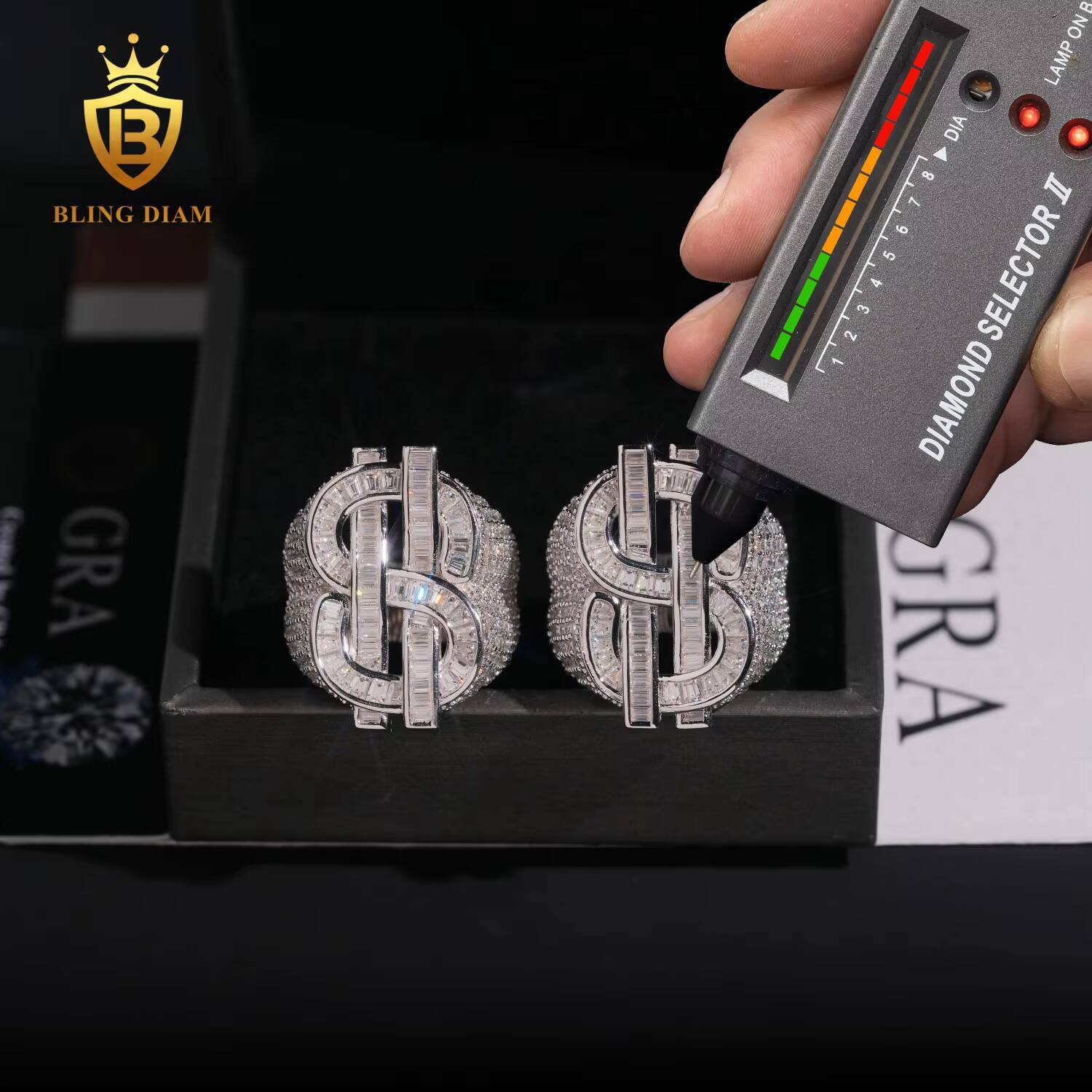 New Arrivals Silver 925 Mens Rings Fine Jewelry Iced Out Vvs Moissanite Custom Hip Hop Moissanite Jewelry Dollar Ring