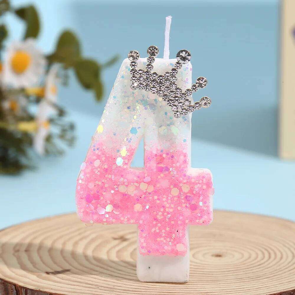 1pc Crown Birthday Digital Festive Atmosphere Princess Style Cake Super Sequins Color Matching Candle S260204