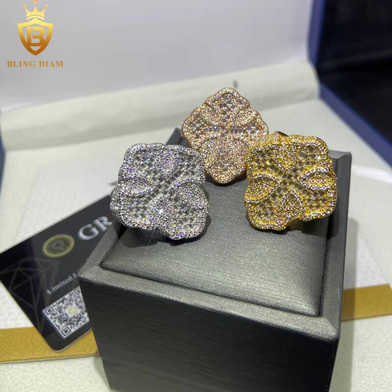 New Design Cross Rings 925 Silver Ring Men HipHop Baguette Cut Moissanite Rings Iced Out Moissanite Ring GRA Pass Diamond Test