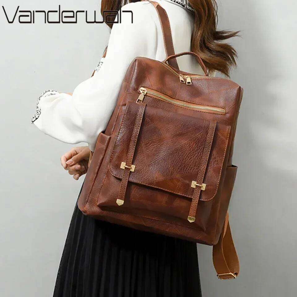 Large For Teenage Girls Vintage Pu Leather Daypack Casual Travel Retro Student School Bag Sac A4 Magazine Backpack Z260204