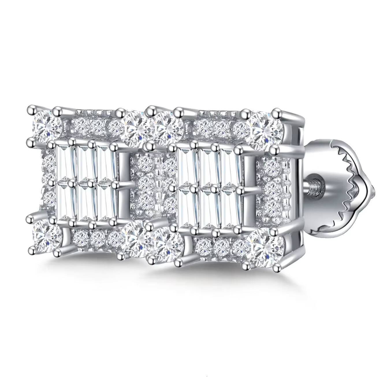 Moissanite Earrings Screw Earrings S925 Sterling Silver Luxury Moissanite GEM men Women Square Rhodium Stud Earrings - view 3