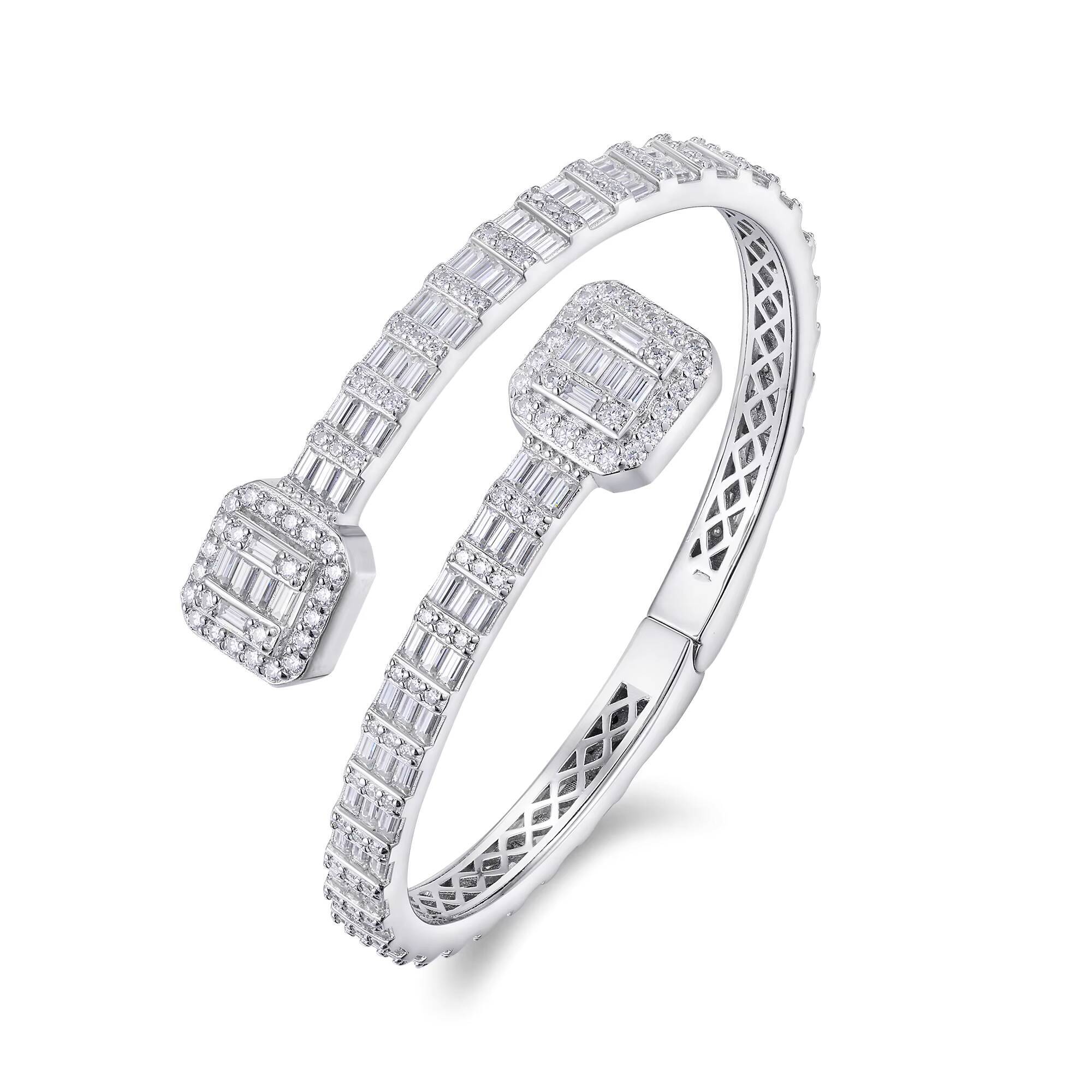 925 Silver Moissanite Bangle Bracelet with Baguette Stones Elegant Design for Women Luxury Paved Bangle