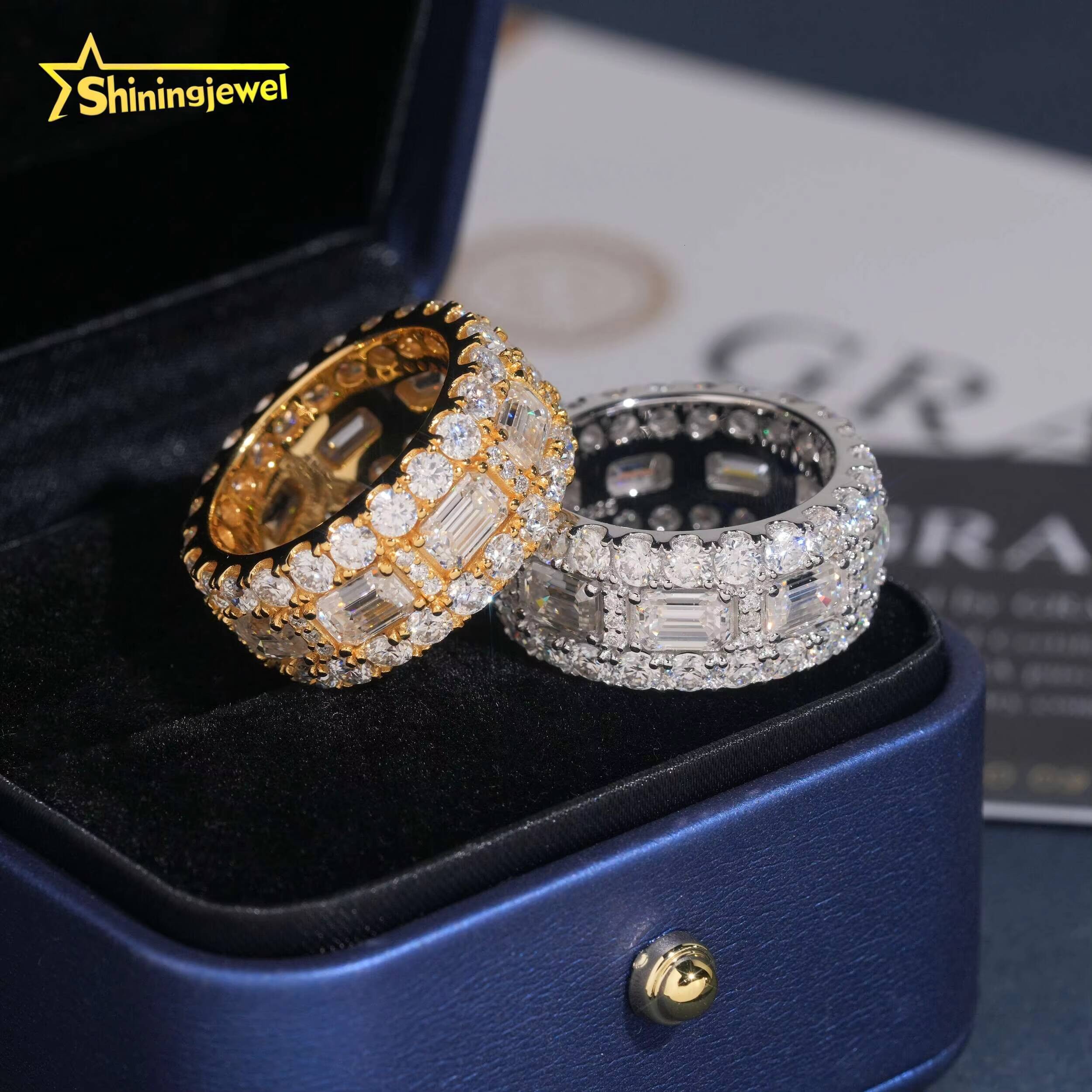 Gold Plated Men Wedding Rings Fine Jewelry 925 Silver Iced Out VVS Moissanite Ring GRA Certificated Eternity Band