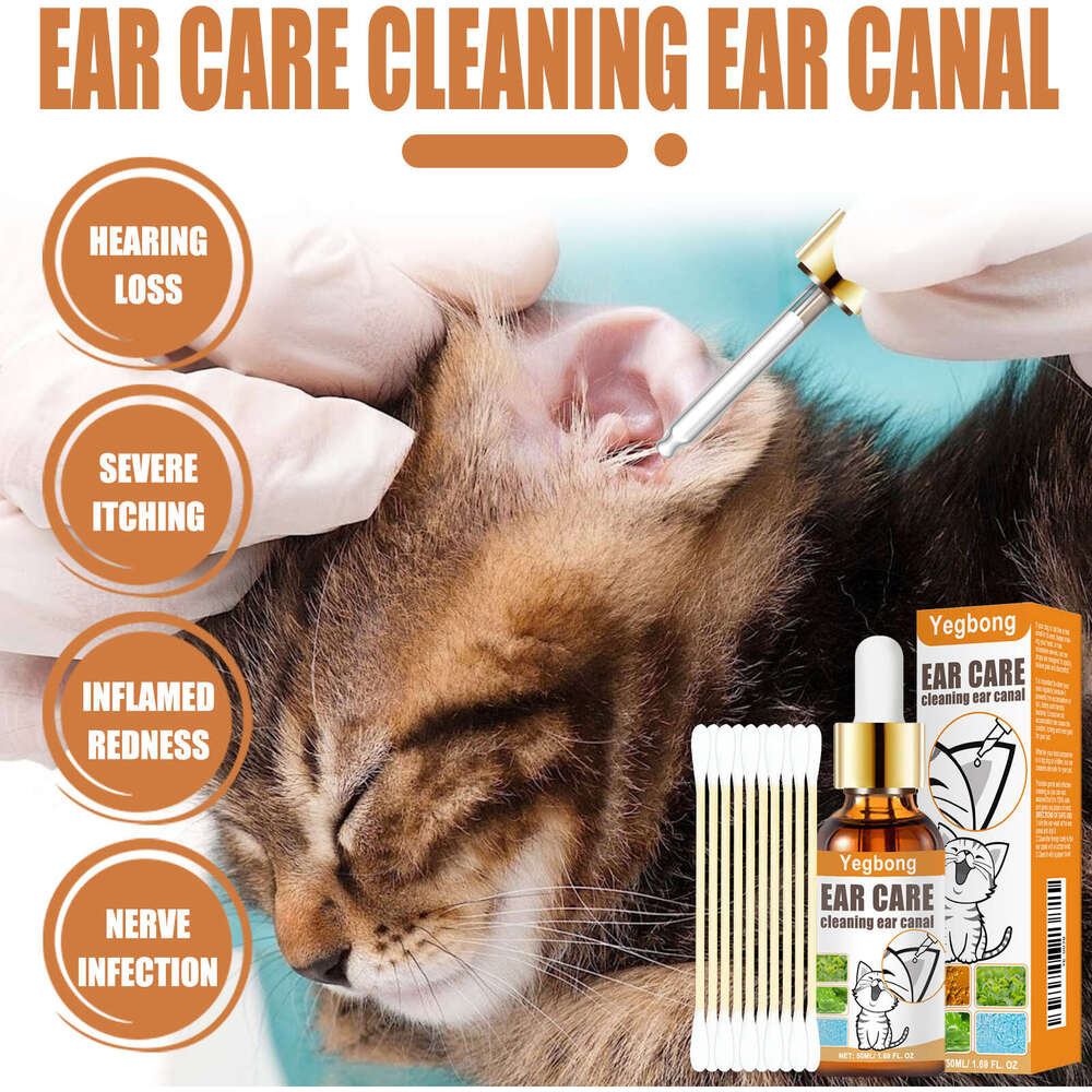 Yegbong Pet Cleanser with Cotton Swabs for Cats and Dogs, Mite Removal, Anti-Itch, Cleaning Drops, Ear Canal Deodorization S260203