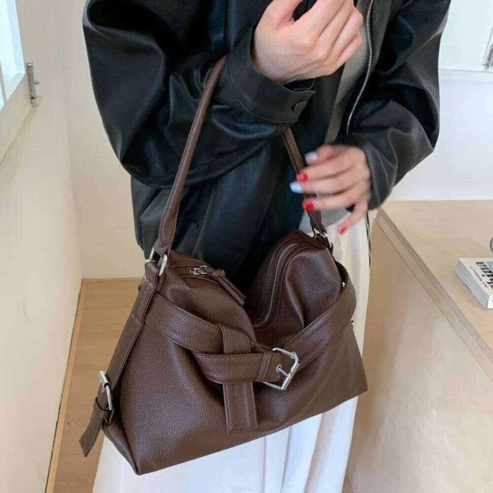 Fashionable Large Capacity Shoulder Black Soft Leather Tote Underarm Crossbody Bag Women C260204