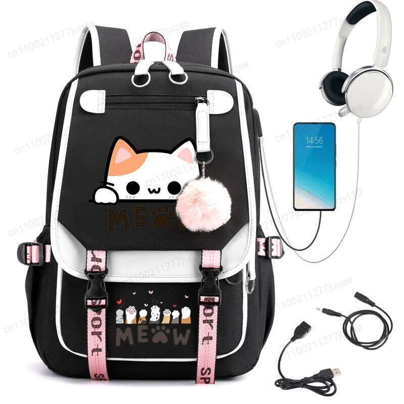 Kawaii Cat Anime Cartoon Bag New Fashion Back To Cute Backpack School Bags for College Student Mochila Z260202