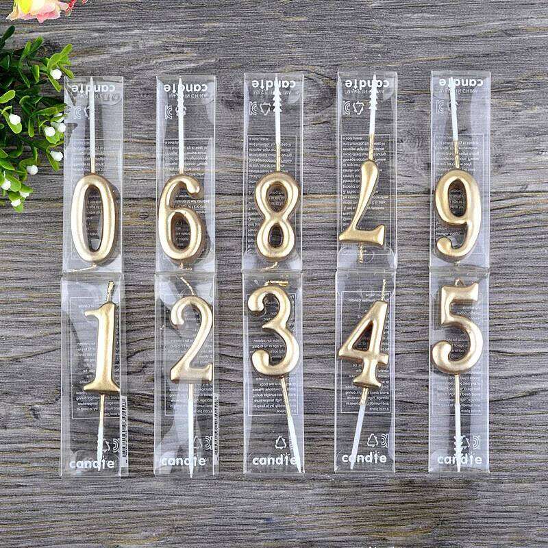 1Pcs Gold Happy Birthday Number Candles 0 1 2 3 4 5 6 7 8 9 Cake Topper Kids Girls Boys Bar Baby Party Supplies Decoration S260204