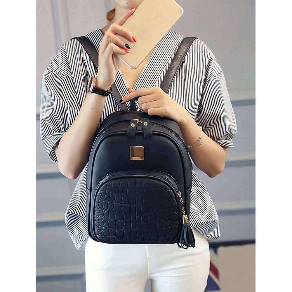 1psc Women'S Fashionable Lychee Pattern Backpack Is Suitable For Girls, White-Collar Workers, Travel And Daily Commuting Z260204