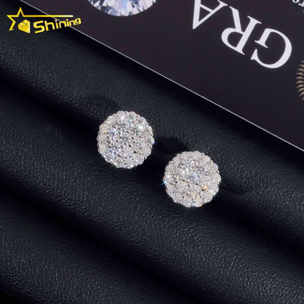 Pass Tester GRA Certified Stocks VVS Diamond Fully Iced Out 925 Silver Jewelry Moissanite Stud Earrings