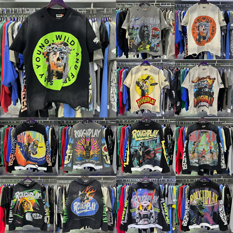 Designer t shirt men's Hoodies Rough Play Long Sleeve T Shirt Men Woman Quality Vintage Washed Damaged Streetwear RoughPlay Top Tees