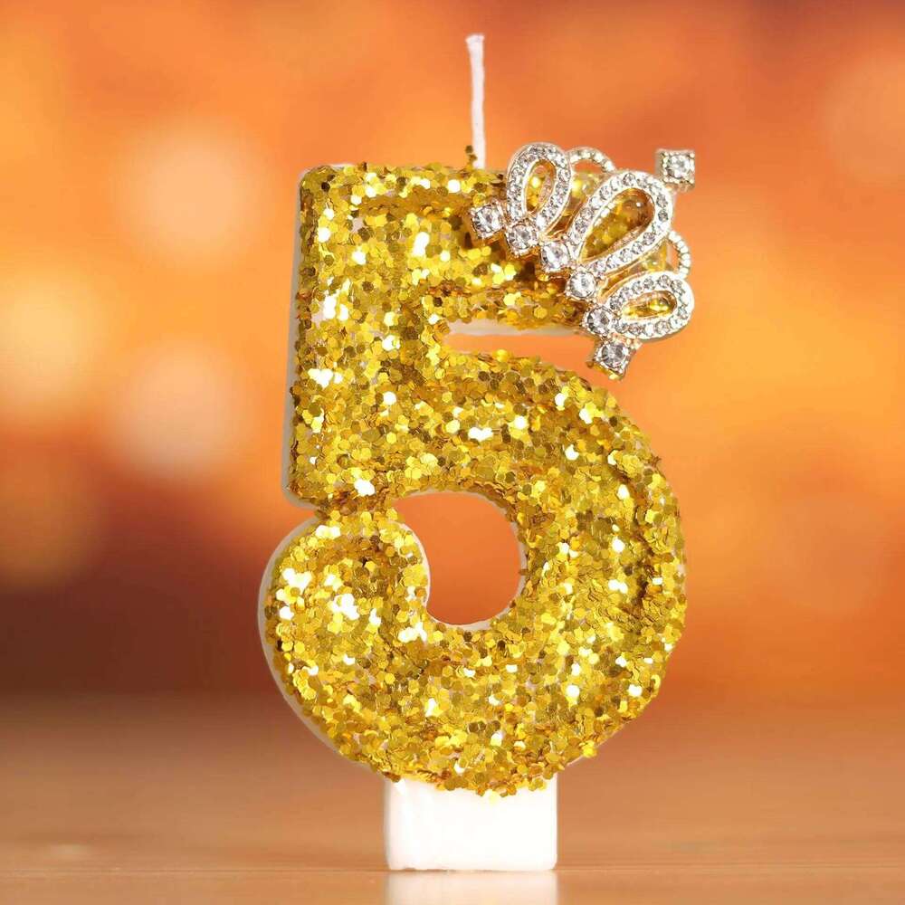 Digital Birthday Cake Crown Three-dimensional Gold Large Candle S260204