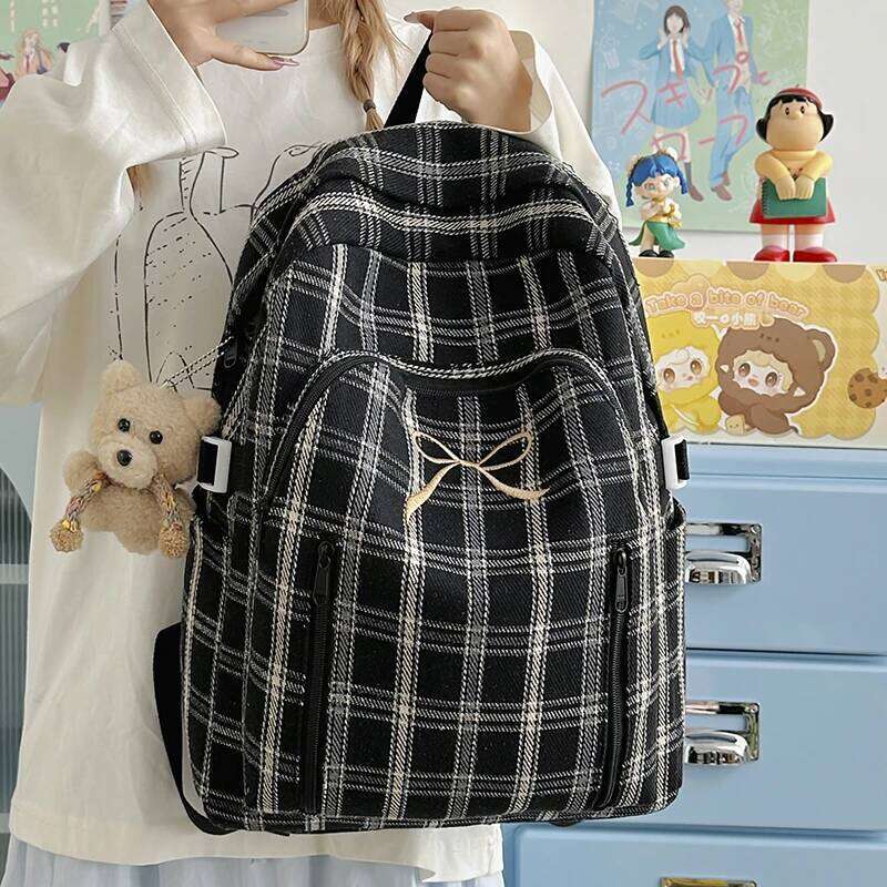 Oxford Embroidery Bow Plaid Fashion 2026 Quality Simple Bags High Capacity Commuting Durable Versatile Backpacks Z260204