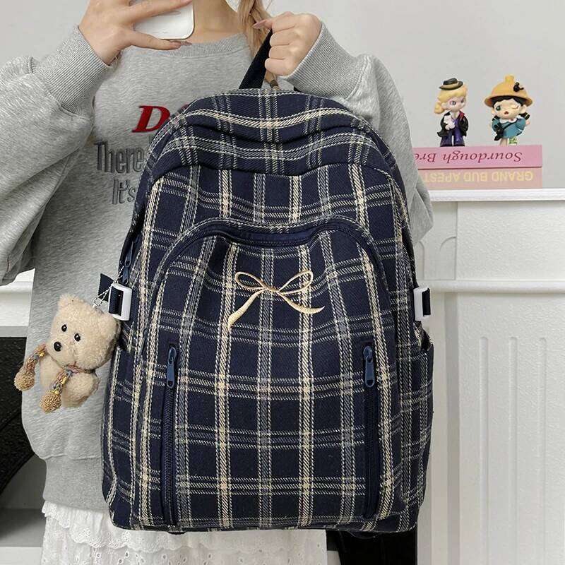 Oxford Embroidery Bow Plaid Fashion 2026 Quality Simple Bags High Capacity Commuting Durable Versatile Backpacks Z260204