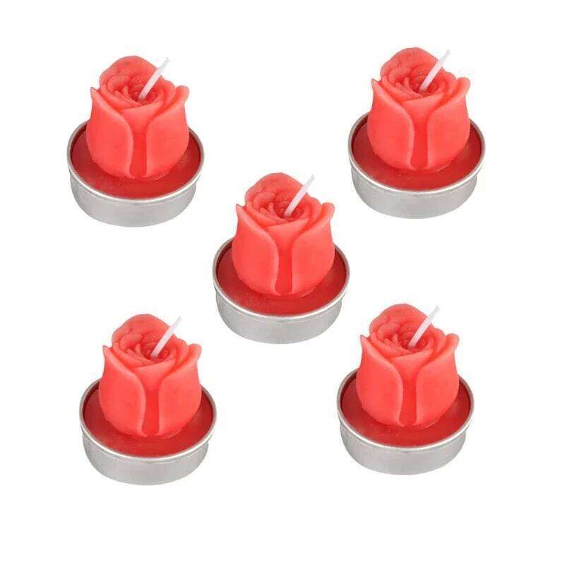 6PCS Romantic Red Proposal Candles Smoke-Free Safe Tealight Wax Rose Shape for Wedding Party Dating Home Decor S260204 9c2